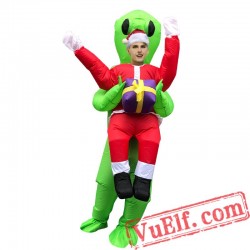 Christmas Santa Green Alien Inflatable Blow Up Costume