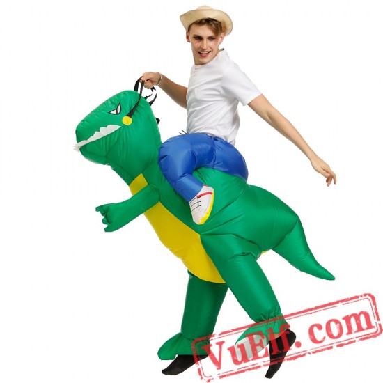 Adult Green Dinosaur Ride On Inflatable Blow Up T rex Costume