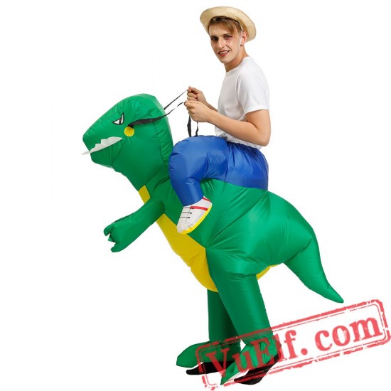 Adult Green Dinosaur Ride On Inflatable Blow Up T rex Costume