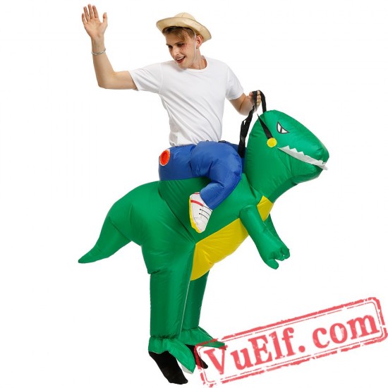 Adult Green Dinosaur Ride On Inflatable Blow Up T rex Costume