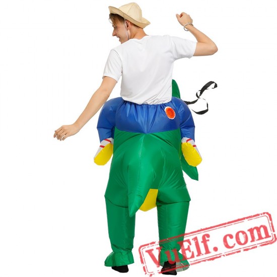 Adult Green Dinosaur Ride On Inflatable Blow Up T rex Costume