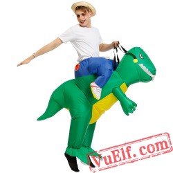 Adult Green Dinosaur Ride On Inflatable Blow Up T rex Costume