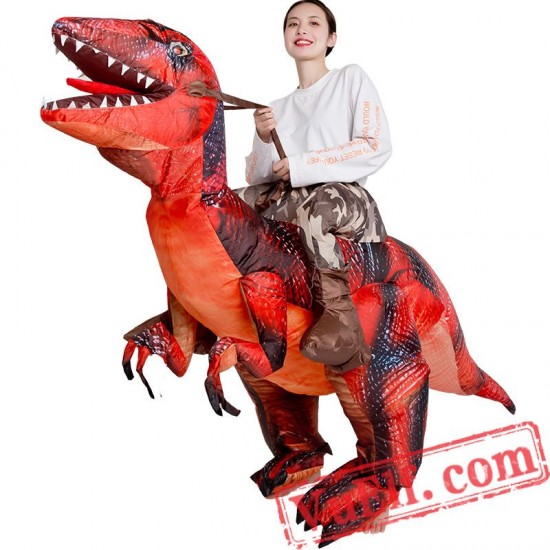 Adult Red Dinosaur T Rex Ride On Inflatable Blow Up Costume