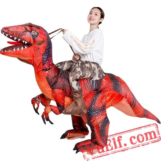 Adult Red Dinosaur T Rex Ride On Inflatable Blow Up Costume