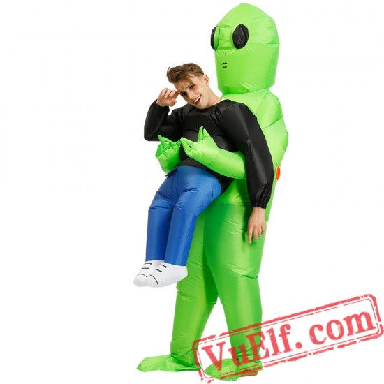 Adult Kids Scary Green Alien Inflatable Blow Up Costume Adult Kids Scary Green Alien Inflatable Blow Up Costume