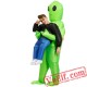 Adult Kids Scary Green Alien Inflatable Blow Up Costume 
