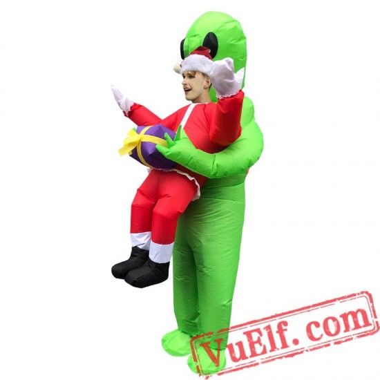 Adult Kids Scary Green Alien Inflatable Blow Up Costume 