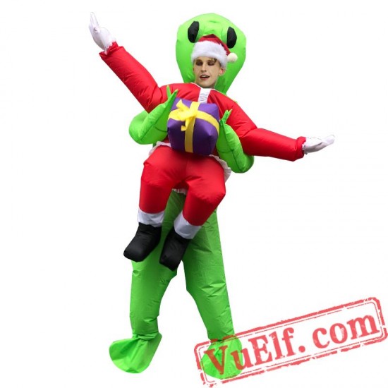 Adult Santa Claus Green Alien Inflatable Blow Up Costume