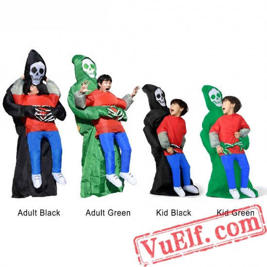 Adult Kids Grim Reaper Halloween Inflatable Blow Up Costume