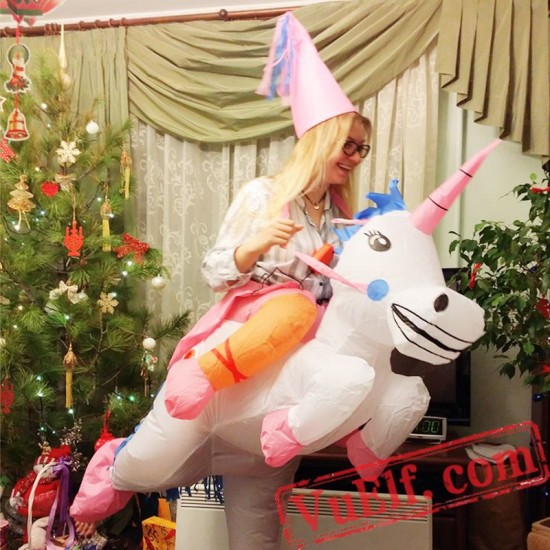 Adult Kids Unicorn Ride On Inflatable Blow Up Costume