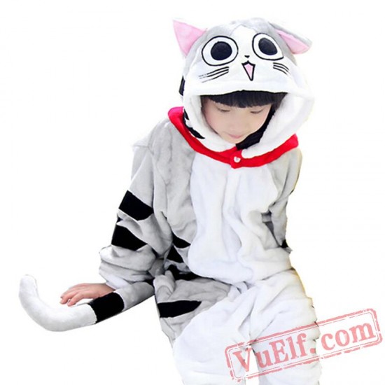 Kids Gray Cat Kigurumi Onesie Pajamas Kids Kigurumi Costumes