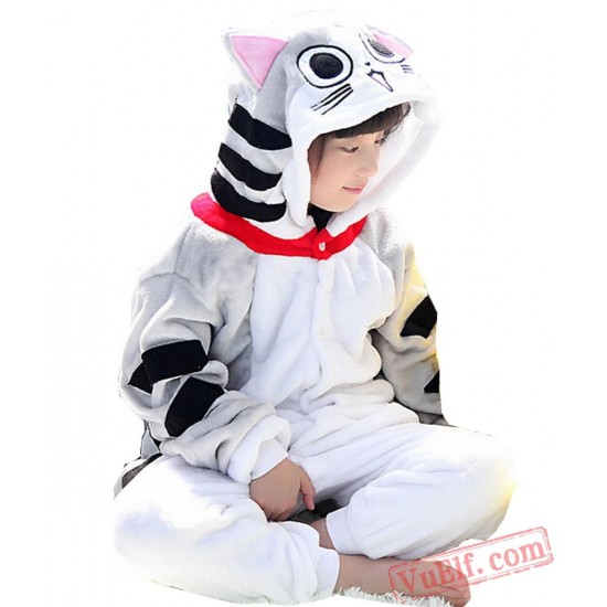 Kids Gray Cat Kigurumi Onesie Pajamas Kids Kigurumi Costumes