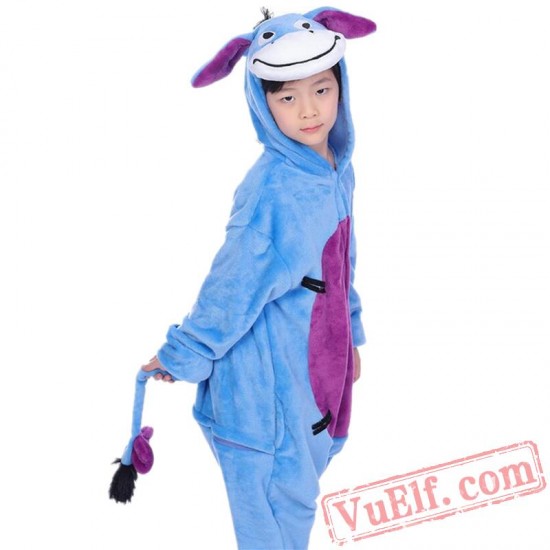 Blue Donkey Onesies Costumes Kids Kigurumi Pajamas