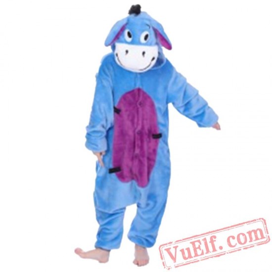 Blue Donkey Onesies Costumes Kids Kigurumi Pajamas