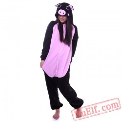 Black Pink Pig Kigurumi Onesie,Animal Onesie Pajamas