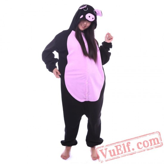 Black Pink Pig Kigurumi Onesie,Animal Onesie Pajamas