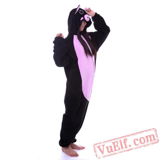 Black Pink Pig Kigurumi Onesie,Animal Onesie Pajamas