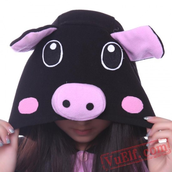 Black Pink Pig Kigurumi Onesie,Animal Onesie Pajamas