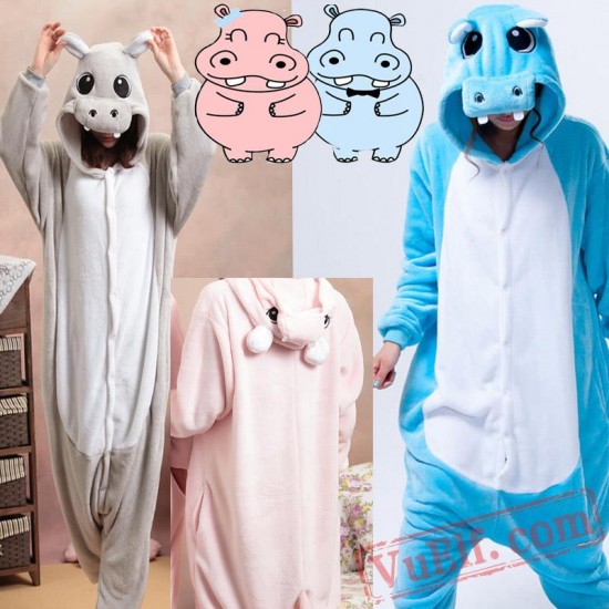 Blue Hippo Onesie Pajamas Adult Animal Kigurumi Costumes