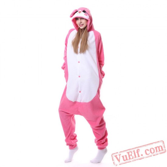Pink Rabbit Kigurumi Onesie Pajamas,Adult Animal Onesies
