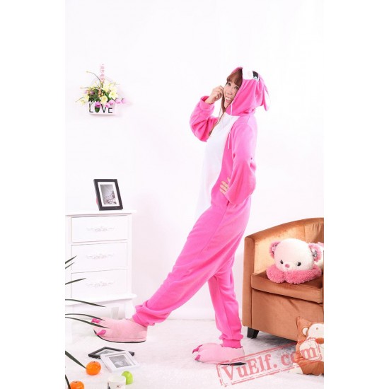 Pink Rabbit Kigurumi Onesie Pajamas,Adult Animal Onesies