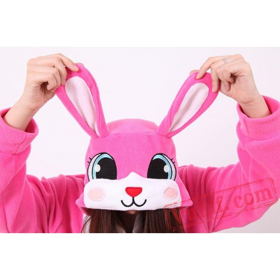 Pink Rabbit Kigurumi Onesie Pajamas,Adult Animal Onesies