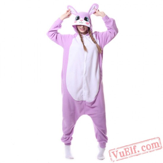 White Purple Rabbit Adult Kigurumi Onesie Pajamas Costume Unisex