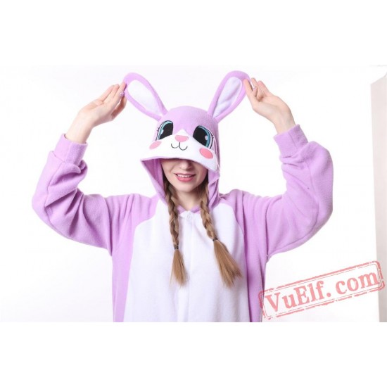 White Purple Rabbit Adult Kigurumi Onesie Pajamas Costume Unisex