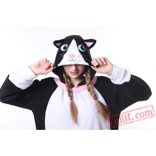 White-Face Black Cat Kigurumi Onesie Pajamas Animal Onesies