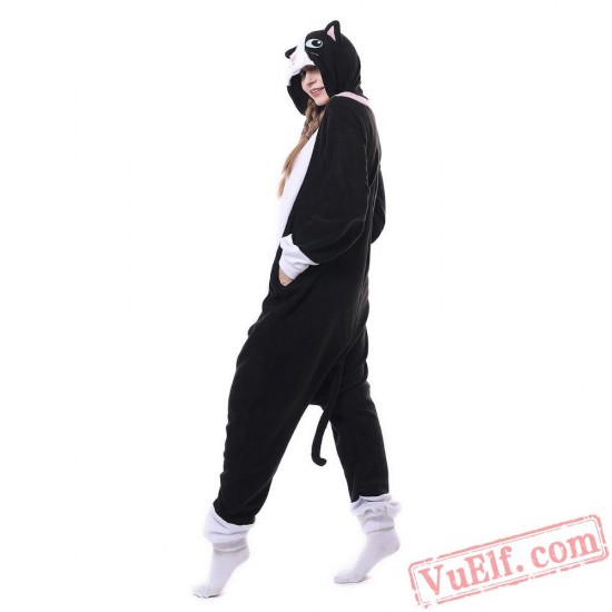 White-Face Black Cat Kigurumi Onesie Pajamas Animal Onesies