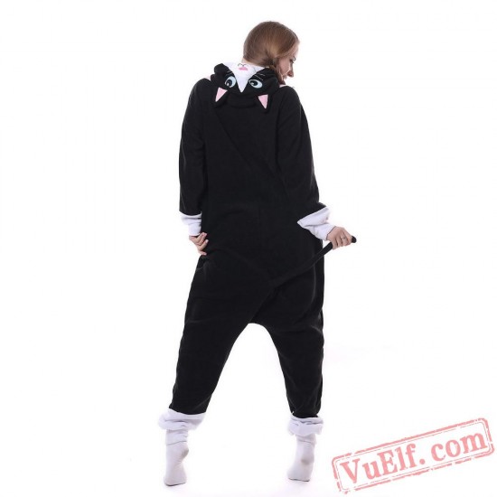 White-Face Black Cat Kigurumi Onesie Pajamas Animal Onesies