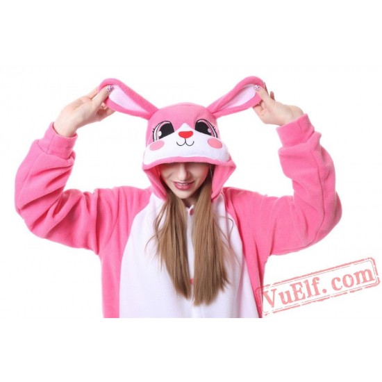 Pink Rabbit Onesie Costume Adult Animal Kigurumi Pajamas