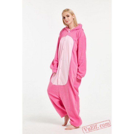 Adult Cartoon Pink Wolf Kigurumi Onesies Pajamas Costumes