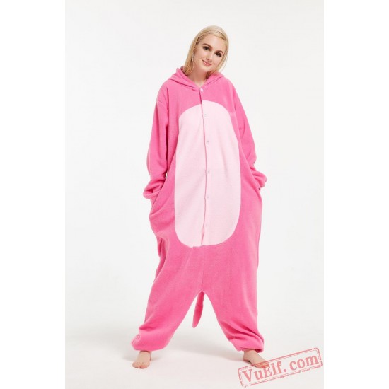 Adult Cartoon Pink Wolf Kigurumi Onesies Pajamas Costumes