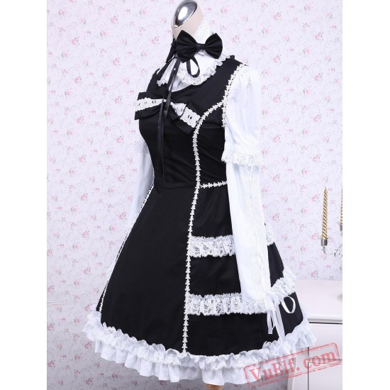 Black Cotton Long Sleeves Ruffled Gothic Lolita Dress