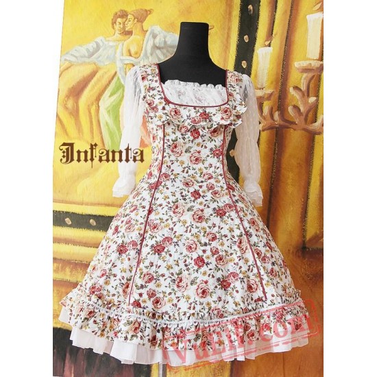 Infanta Pink Rose Flowers Lolita One Piece Dress