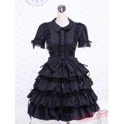 Black Turndown Collar Multi-layer Cotton Gothic Lolita Dress
