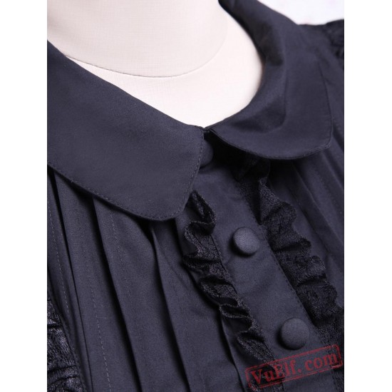 Black Turndown Collar Multi-layer Cotton Gothic Lolita Dress