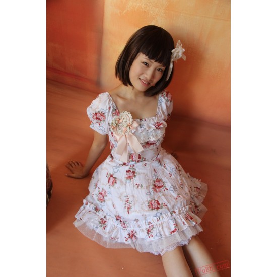 Printed Flower Cotton Lolita Dress Short Sleeves