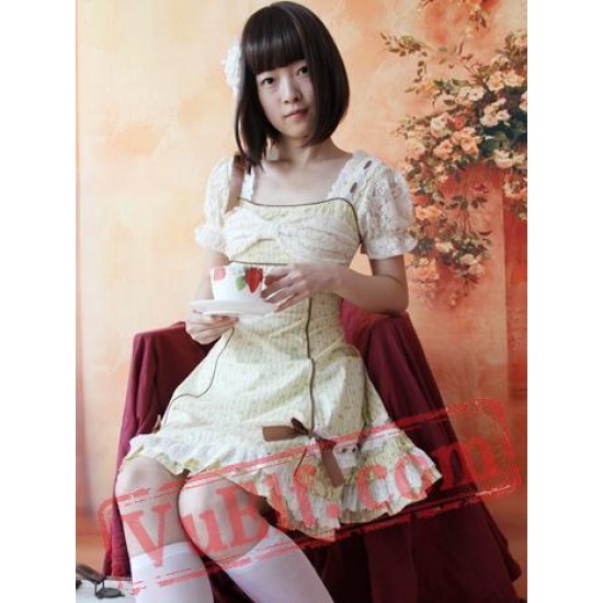 Light Yellow Flowers Bows Country Lolita Dress