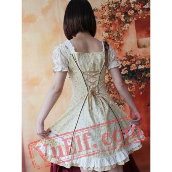 Light Yellow Flowers Bows Country Lolita Dress