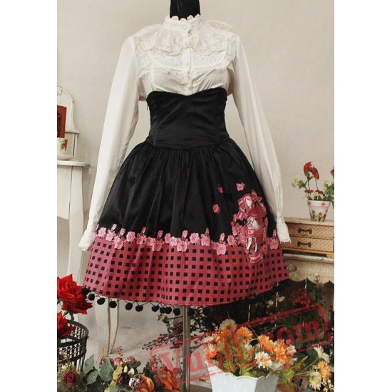 Red Hat Cotton Printed Lolita High Waisted Skirt