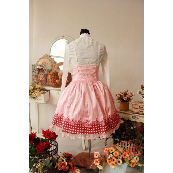 Red Hat Cotton Printed Lolita High Waisted Skirt