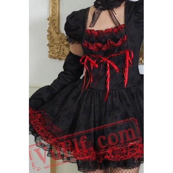 Black and Red Gothic Burlesque Prom Party Dress