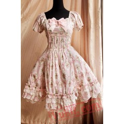 Pink Circle Flowers Lolita Short Sleeves Dress