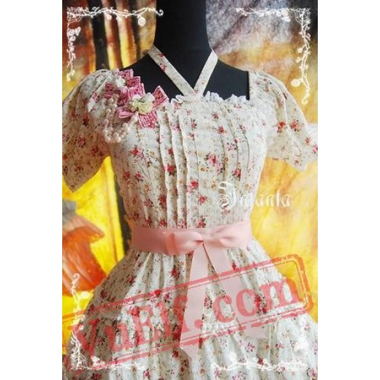 Pink Flowers Bow Lolita OP Dress