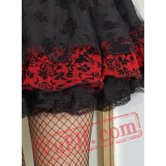 Black and Red Gothic Burlesque Prom Party Dress