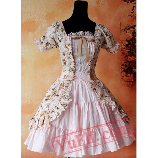 Pink Printed Flowers Lolita One Piece Dress