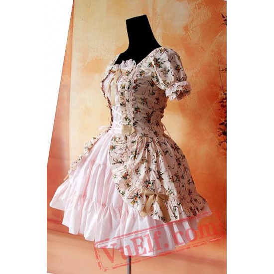 Pink Printed Flowers Lolita One Piece Dress