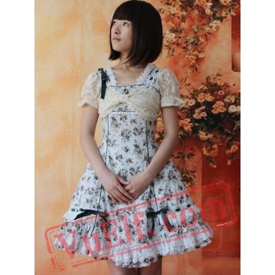 Tea Green Flowers Bows Lolita Dress